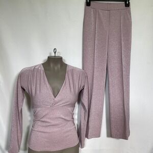 Chiara Boni La Petite Robe Metallic Pink Top & Straight Leg Pants Women's Sz 38